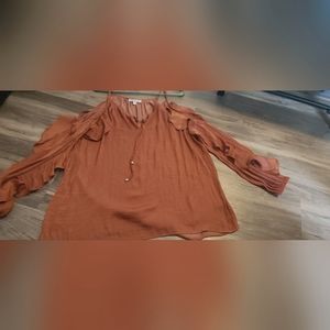 Jennifer Lopez Womens Rust Orange Cut out Shoulder Blouse Size Large